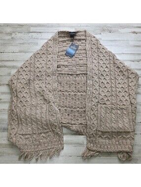 Aran Woollen Mills Open-Front Shawl Cardigan w/ Pockets NEW w/ Tag Pattern Knit